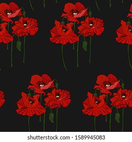 Backdrop botanical. Seamless poppy pattern. Springtime background.