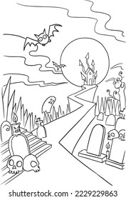 backdrop castle background halloween cartoon doodle kawaii anime coloring page cute illustration clipart character manga