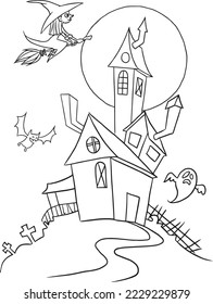 fondo del castillo fondo halloween caricatura doodle kawaii página de color anime linda ilustración clipart personaje manga