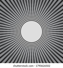 Backdrop with circles, rounds, dots, design element for web banners, posters, cards, wallpapers. Geometric texture gray background. Halftone sphere of points. Vector illustration