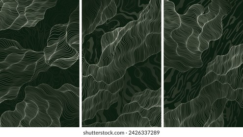 Backdrop cover layout template collection. Wavy curved line backgrounds set.