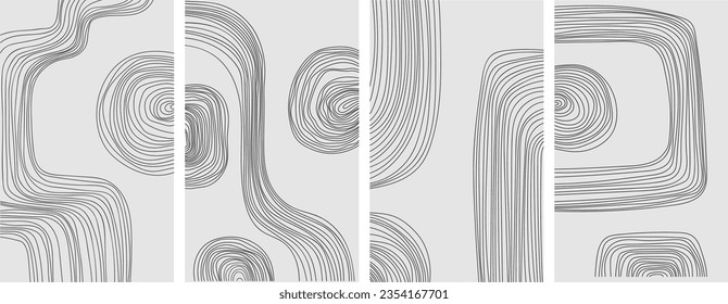 Backdrop cover template hand drawn set. Abstract wavy curve line background collection wallpaper or poster.