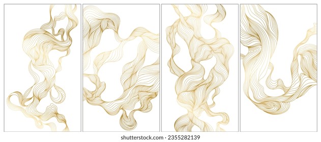 Backdrop cover template hand drawn set. Abstract wavy curve line background collection wallpaper or poster.