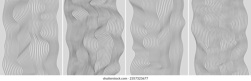Backdrop cover template hand drawn set. Abstract wavy curve line background collection wallpaper or poster.