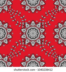 Backdrop, fabric, colorfil wallpaper. Vector colorful seamless pattern. Colorful pattern on red, black and white colors with colorful elements. Flat hand drawn vintage collection.