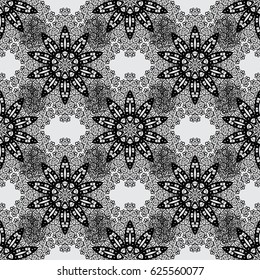 Backdrop, fabric, dim wallpaper. Flat hand drawn vintage collection. Vector dim seamless pattern. Pattern on gray background with dim elements.