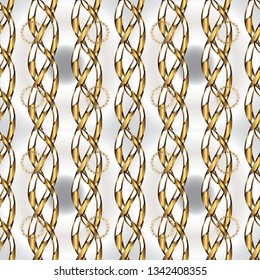 Backdrop, fabric, gold wallpaper. Flat hand drawn vintage collection. Golden pattern on neutral and gray colors with golden elements. Vector golden seamless pattern.