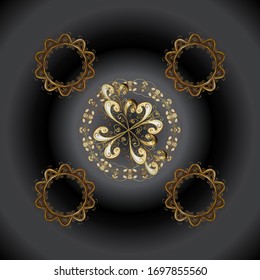 Fondo, tela, papel pintado dorado. Colección vintage plano a mano. Patrón dorado en tonos grises, marrones y negros con elementos dorados.Patrón de boceto dorado vectorial.