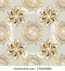 Fondo, tela, papel pintado dorado. Colección vintage plano a mano. Patrón de oro vectorial sin fisuras. Patrón dorado en tonos beige y gris con elementos dorados.