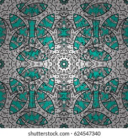 Backdrop, fabric, gray wallpaper. Flat hand drawn vintage collection. Vector white pattern. White pattern on blue background with white elements.