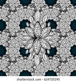 Backdrop, fabric, gray wallpaper. Flat hand drawn vintage collection. Vector white pattern. White pattern on blue background with white elements.
