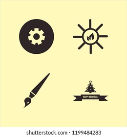 backdrop icon. backdrop vector icons set gear, sun leaves, happy new year and brush