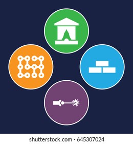 Backdrop icons set. set of 4 backdrop filled icons such as brick wall, electric circuit