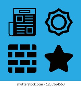 backdrop icons set with newspaper, bricks and star vector set