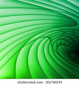 Backdrop is made of green gradient wavy stripes.