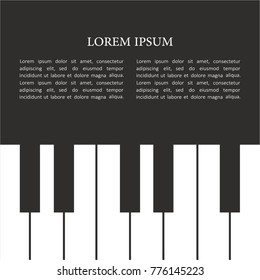 Fondo con piano y texto. Fondo dibujado a mano en blanco y negro, vector de ilustración de diseño. Papel pintado decorativo, bueno para imprimir