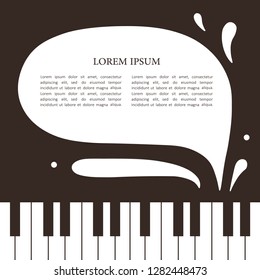 Backdrop with piano and text. Brown and white hand drawn background, design illustration vector. Decorative wallpaper, good for printing