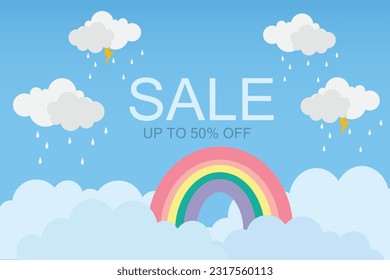 Backdrop of rainbow on the clouds in rainy season.