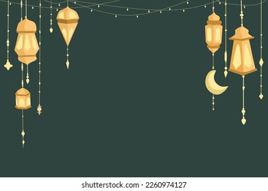 Backdrop with ramadan nuances, and luminou chandeliers