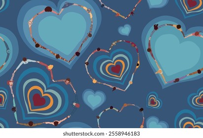 Backdrop seamless pattern Chain of a group of multicultural people seen from above holding hands and forming a heart shape.Community of friends or volunteers.Inclusion equality.Top View