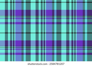 Backdrop seamless texture background, vintage tartan vector fabric. Stroke pattern check plaid textile in teal and violet colors palette.