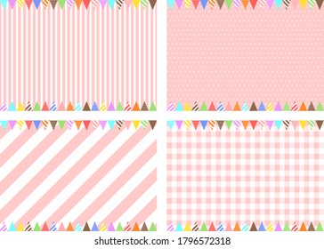 backdrop set of stripe,dot and gingham check and colorful flag garland