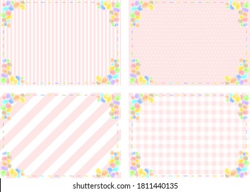 conjunto de fondo de rayas, puntos y marcos de puntos de color de agua y verificación de gingham 