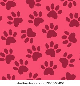 backdrop with silhouettes of cat or dog footprint. Vector illustration animal paw track pattern. Paw print seamless.