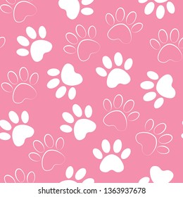 backdrop with silhouettes of cat or dog footprint. Vector illustration animal paw track pattern. Paw print seamless.