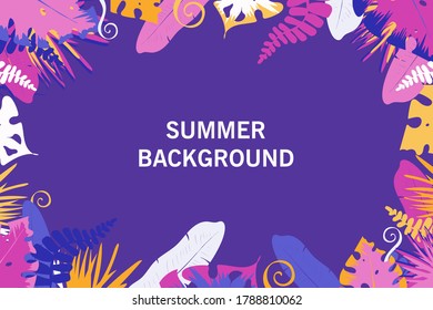 Backdrop, social media design templates with space for text. Background with plants and leaves. Summer vector illustration in simple flat style for banner, greeting card, poster, advertising ets.