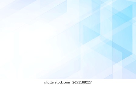 Un telón de fondo de tonos blancos y cian suavemente iluminados presenta una pantalla en capas de formas geométricas translúcidas, creando una presentación moderna, cristalina y aireada