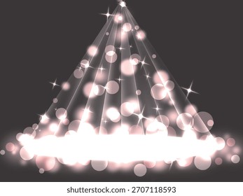 A backdrop sparkling with spotlights and pink balls of light