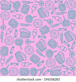 Backdrop with sweets on pink background
