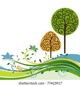 Backdrop with swirly trees