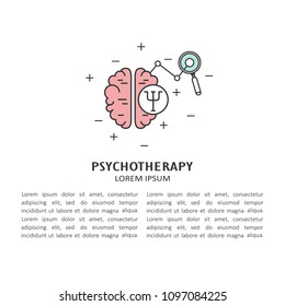 Backdrop with symbol of psychological help. Black and white decorative illustration, template. Design background with modern thin line icon and text, flat style. Health care and social care