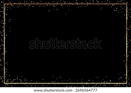 Backdrop template with golden frame and  glitter on black background. Celebration background.Decoration template. Designe for advertising, marketing, shops, social media, web, postcards. Vector 