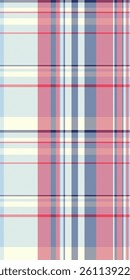 Backdrop vector pattern plaid, ragged check seamless texture. Antique tartan textile background fabric in light and red colors palette.