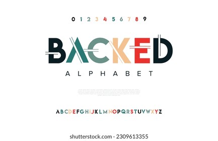 Alfabeto de tipo de letra del logotipo de tecnología digital abstracta respaldado. Fuentes urbanas modernas mínimas para logotipo, marca, etc. Tipografía tipo de letra mayúsculas minúsculas y número. ilustración vectorial
