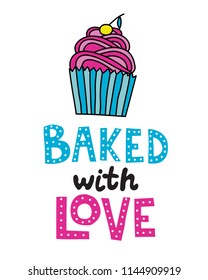 Backed with love. Lettering illustration in doodle style