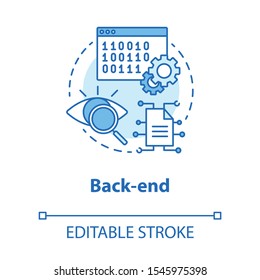 Back-end concept icon. Software development kit idea thin line illustration. Service orchestration. Programming and coding. IT project. Digital data. Vector isolated outline drawing. Editable stroke