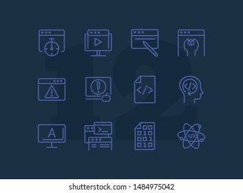 Backend developing line icon set. Set of line icons on white background. Technology concept. Program, computer, screen. Vector illustration can be used for topics like internet, computer, progress