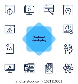 Backend developing line icon set. Set of line icons on white background. Technology concept. Program, computer, screen. Vector illustration can be used for topics like internet, computer, progress