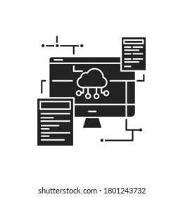 Back-end development black glyph icon. Consists of three parts: a server, an application, and a database. Pictogram for web page, mobile app, promo. UI UX GUI design element.