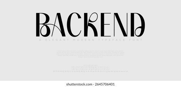 Backend font alphabet. Minimal modern urban fonts for logo, brand etc. Typography typeface uppercase lowercase and number vector illustration. 
