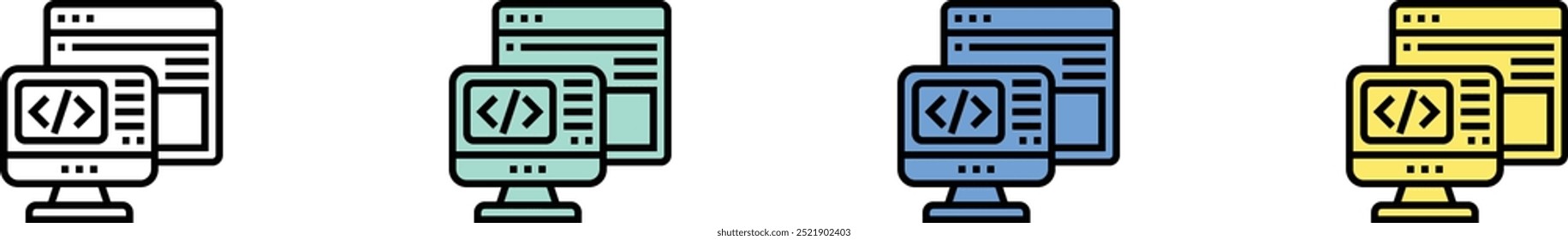 icono de backend. Esquema, diseño de estilo verde, azul y amarillo aislado sobre fondo blanco