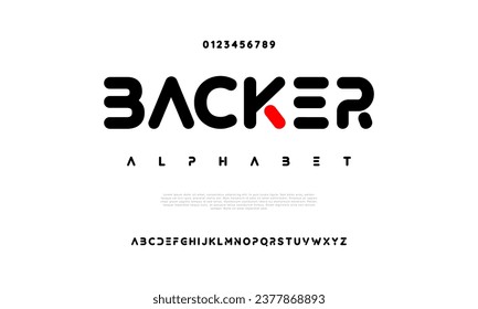 Backer creative modern urban alphabet font. Digital abstract moslem, futuristic, fashion, sport, minimal technology typography. Simple numeric vector illustration