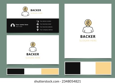 Backer logo design with editable slogan. Branding book and business card template.