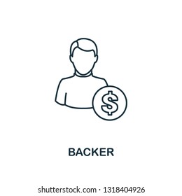 Backer outline icon. Thin line element from crowdfunding icons collection. UI and UX. Pixel perfect backer icon for web design, apps, software, print usage