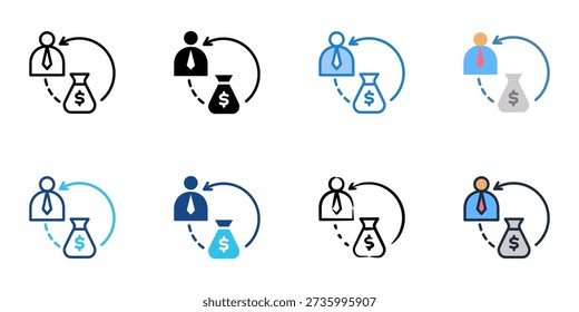 Backer Refund icons set multiple style collection. Editable stroke 
