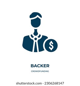 backer vector icon. backer, pre-release, liquidity filled icons from flat crowdfunding concept. Isolated black glyph icon, vector illustration symbol element for web design and mobile apps